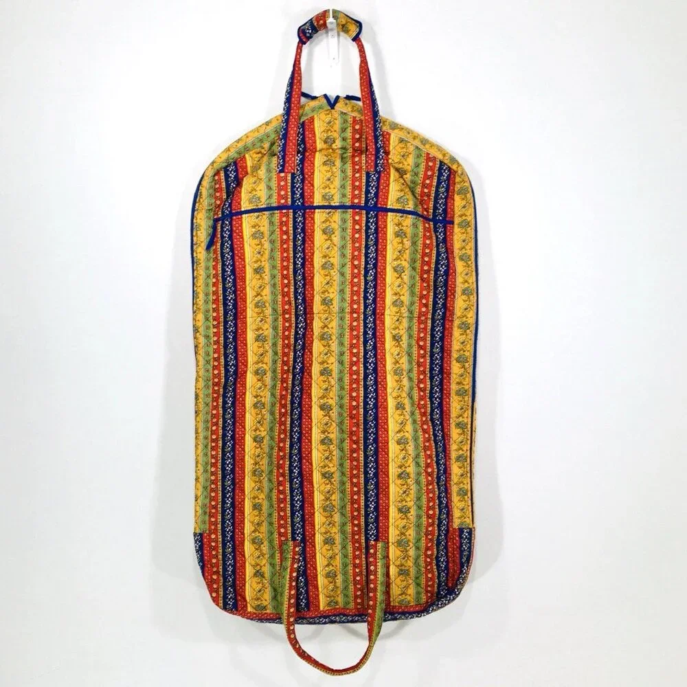 Vintage Cotton Quilted Hanging Garment Bag 48x25 Indonesia Blue Interior